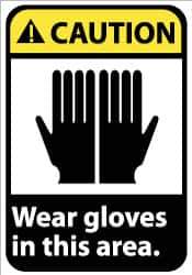 NMC - "Caution - Wear Gloves in This Area", 14" Long x 10" Wide, Aluminum Safety Sign - Rectangle, 0.04" Thick, Use for Accident Prevention - USA Tool & Supply