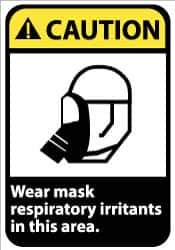 NMC - "Caution - Wear Mask - Respiratory Irritants in This Area", 14" Long x 10" Wide, Rigid Plastic Safety Sign - Rectangle, 0.05" Thick, Use for Accident Prevention - USA Tool & Supply