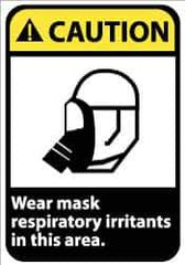 NMC - "Caution - Wear Mask - Respiratory Irritants in This Area", 14" Long x 10" Wide, Pressure-Sensitive Vinyl Safety Sign - Rectangle, 0.004" Thick, Use for Accident Prevention - USA Tool & Supply