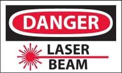 NMC - Accident Prevention Label, Header: DANGER - Legend: Danger - Laser Beam, English, Red, Black & White, 5" Long x 3" High, Sign Muscle Finish - USA Tool & Supply