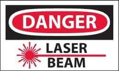 NMC - Accident Prevention Label, Header: DANGER - Legend: Danger - Laser Beam, English, Red, Black & White, 5" Long x 3" High, Sign Muscle Finish - USA Tool & Supply