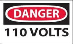 NMC - Accident Prevention Label, Header: DANGER - Legend: Danger - 110 Volts, English, Red, Black & White, 5" Long x 3" High, Sign Muscle Finish - USA Tool & Supply