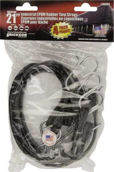 Erickson Manufacturing - Tarp Strap with S Hook - 21" OAL, Black - USA Tool & Supply