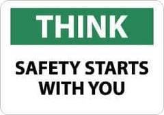 NMC - "Think - Safety Starts with You", 10" Long x 14" Wide, Aluminum Safety Sign - Rectangle, 0.04" Thick, Use for Accident Prevention - USA Tool & Supply