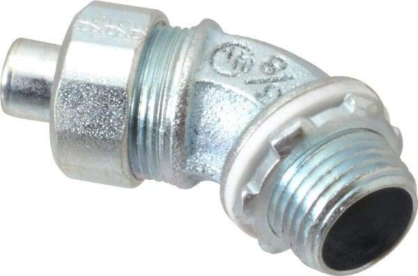 Cooper Crouse-Hinds - 3/8" Trade, Malleable Iron Threaded Angled Liquidtight Conduit Connector - Noninsulated - USA Tool & Supply