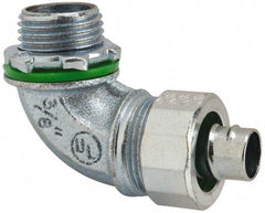 Cooper Crouse-Hinds - 3/8" Trade, Malleable Iron Threaded Angled Liquidtight Conduit Connector - Noninsulated - USA Tool & Supply