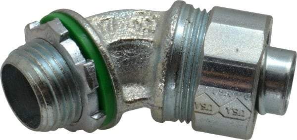 Cooper Crouse-Hinds - 1/2" Trade, Malleable Iron Threaded Angled Liquidtight Conduit Connector - Noninsulated - USA Tool & Supply