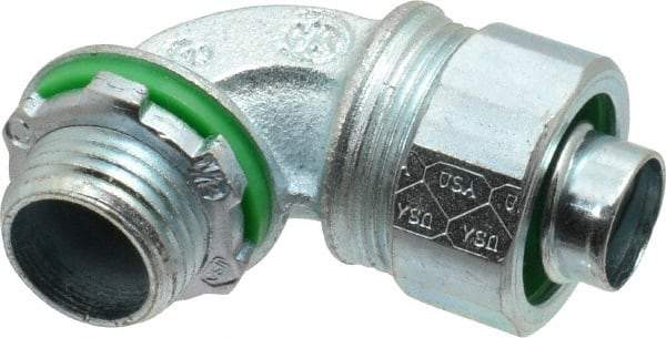 Cooper Crouse-Hinds - 1/2" Trade, Malleable Iron Threaded Angled Liquidtight Conduit Connector - Noninsulated - USA Tool & Supply