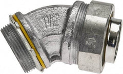 Cooper Crouse-Hinds - 1-1/2" Trade, Malleable Iron Threaded Angled Liquidtight Conduit Connector - Noninsulated - USA Tool & Supply