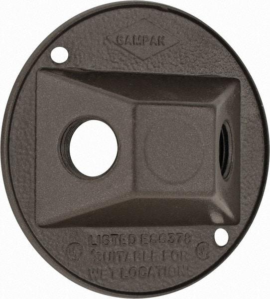 Cooper Crouse-Hinds - 2 Outlet, 1/2" Hole Diam, Powder Coat Finish, Round Noncorrosive Weatherproof Box Cover - 4-1/2" Wide x 9/16" High, Wet Locations, Aluminum, UL Listed - USA Tool & Supply