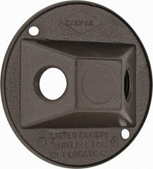 Cooper Crouse-Hinds - 2 Outlet, 1/2" Hole Diam, Powder Coat Finish, Round Noncorrosive Weatherproof Box Cover - 4-1/2" Wide x 9/16" High, Wet Locations, Aluminum, UL Listed - USA Tool & Supply