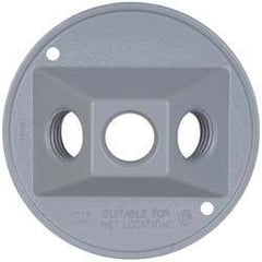 Cooper Crouse-Hinds - 3 Outlet, 1/2" Hole Diam, Powder Coat Finish, Round Noncorrosive Weatherproof Box Cover - 4-1/2" Wide x 9/16" High, Wet Locations, Aluminum, UL Listed - USA Tool & Supply