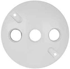 Cooper Crouse-Hinds - 3 Outlet, 1/2" Hole Diam, Powder Coat Finish, Round Noncorrosive Weatherproof Box Cover - 4-1/2" Wide x 9/16" High, Wet Locations, Aluminum, UL Listed - USA Tool & Supply