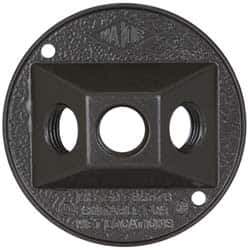 Cooper Crouse-Hinds - 3 Outlet, 1/2" Hole Diam, Powder Coat Finish, Round Noncorrosive Weatherproof Box Cover - 4-1/2" Wide x 9/16" High, Wet Locations, Aluminum, UL Listed - USA Tool & Supply