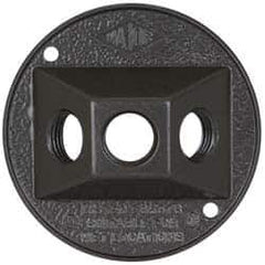 Cooper Crouse-Hinds - 3 Outlet, 1/2" Hole Diam, Powder Coat Finish, Round Noncorrosive Weatherproof Box Cover - 4-1/2" Wide x 9/16" High, Wet Locations, Aluminum, UL Listed - USA Tool & Supply