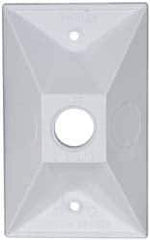 Cooper Crouse-Hinds - 1 Outlet, 1/2" Hole Diam, Powder Coat Finish, Rectangle Noncorrosive Weatherproof Box Cover - 4-1/2" Long x 2-3/4" Wide x 7/8" High, Wet Locations, Aluminum, UL Listed - USA Tool & Supply