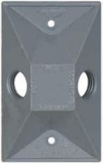 Cooper Crouse-Hinds - 2 Outlet, 1/2" Hole Diam, Powder Coat Finish, Rectangle Noncorrosive Weatherproof Box Cover - 4-5/8" Long x 2-7/8" Wide x 1-1/16" High, Wet Locations, Aluminum, UL Listed - USA Tool & Supply