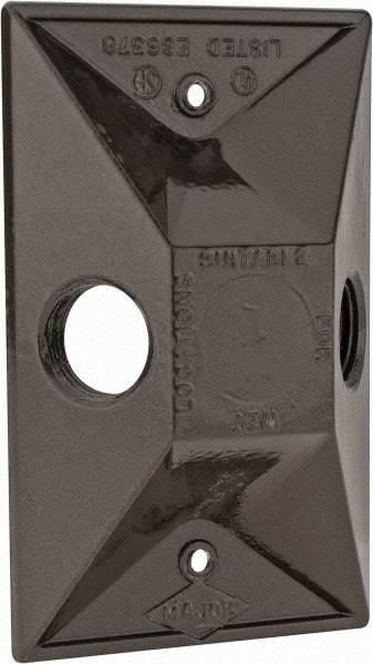 Cooper Crouse-Hinds - 2 Outlet, 1/2" Hole Diam, Powder Coat Finish, Rectangle Noncorrosive Weatherproof Box Cover - 4-5/8" Long x 2-7/8" Wide x 1-1/16" High, Wet Locations, Aluminum, UL Listed - USA Tool & Supply