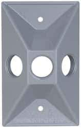 Cooper Crouse-Hinds - 3 Outlet, 1/2" Hole Diam, Powder Coat Finish, Rectangle Noncorrosive Weatherproof Box Cover - 4-5/8" Long x 2-7/8" Wide x 1-1/16" High, Wet Locations, Aluminum, UL Listed - USA Tool & Supply