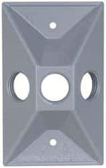 Cooper Crouse-Hinds - 3 Outlet, 1/2" Hole Diam, Powder Coat Finish, Rectangle Noncorrosive Weatherproof Box Cover - 4-5/8" Long x 2-7/8" Wide x 1-1/16" High, Wet Locations, Aluminum, UL Listed - USA Tool & Supply