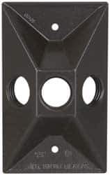 Cooper Crouse-Hinds - 3 Outlet, 1/2" Hole Diam, Powder Coat Finish, Rectangle Noncorrosive Weatherproof Box Cover - 4-5/8" Long x 2-7/8" Wide x 1-1/16" High, Wet Locations, Aluminum, UL Listed - USA Tool & Supply