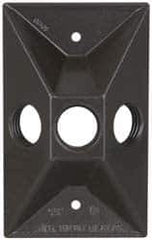 Cooper Crouse-Hinds - 3 Outlet, 1/2" Hole Diam, Powder Coat Finish, Rectangle Noncorrosive Weatherproof Box Cover - 4-5/8" Long x 2-7/8" Wide x 1-1/16" High, Wet Locations, Aluminum, UL Listed - USA Tool & Supply