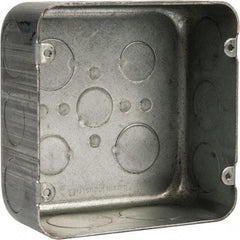 Cooper Crouse-Hinds - 1 Gang, (13) 1, 1/2 & 3/4" Knockouts, Steel Square Outlet Box - 4-11/16" Overall Height x 4-11/16" Overall Width x 2-1/8" Overall Depth - USA Tool & Supply