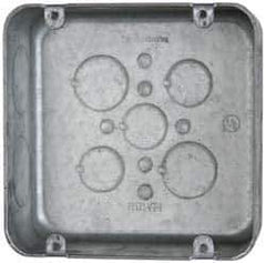 Cooper Crouse-Hinds - 1 Gang, (13) 1, 1/2 & 3/4" Knockouts, Steel Square Outlet Box - 4-11/16" Overall Height x 4-11/16" Overall Width x 2-1/8" Overall Depth - USA Tool & Supply