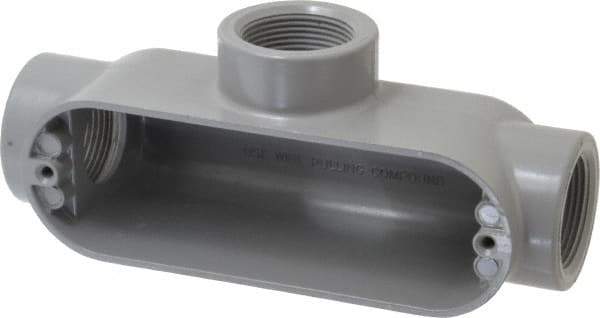 Cooper Crouse-Hinds - Form 5, T Body, 1-1/4" Trade, IMC, Rigid Aluminum Conduit Body - Oval/Rectangle, 8.45" OAL, 33.1 cc Capacity, Silver - USA Tool & Supply