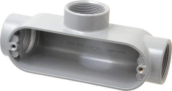 Cooper Crouse-Hinds - Form 5, T Body, 1-1/2" Trade, IMC, Rigid Aluminum Conduit Body - Oval/Rectangle, 8.45" OAL, 33.1 cc Capacity, Silver - USA Tool & Supply