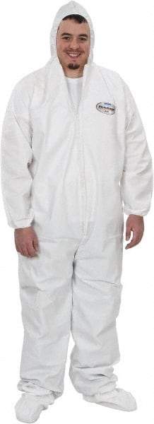 KleenGuard - Size 4XL Film Laminate General Purpose Coveralls - White, Zipper Closure, Elastic Cuffs, with Boots, Serged Seams - USA Tool & Supply