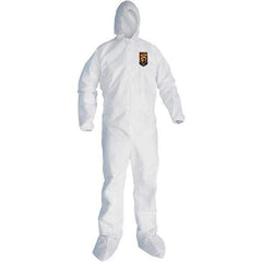 KleenGuard - Size XL SMS General Purpose Coveralls - White, Zipper Closure, Elastic Cuffs, with Boots, Serged Seams - USA Tool & Supply