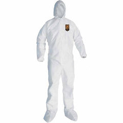 KleenGuard - Size 3XL SMS General Purpose Coveralls - White, Zipper Closure, Elastic Cuffs, with Boots, Serged Seams - USA Tool & Supply