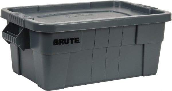 Rubbermaid - 14 Gal, 400 Lb Load Capacity Gray Polyethylene Tote Container - Nesting, 27.9" Long x 16-1/2" Wide x 10.7" High, Lid Included - USA Tool & Supply