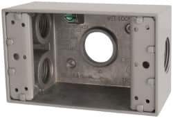 Cooper Crouse-Hinds - 1 Gang, (4) 3/4" Knockouts, Aluminum Rectangle Outlet Box - 4-9/16" Overall Height x 2-7/8" Overall Width x 2" Overall Depth, Weather Resistant - USA Tool & Supply