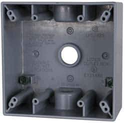Cooper Crouse-Hinds - 2 Gang, (3) 1/2" Knockouts, Aluminum Rectangle Outlet Box - 4-9/16" Overall Height x 4-5/8" Overall Width x 2-1/16" Overall Depth, Weather Resistant - USA Tool & Supply