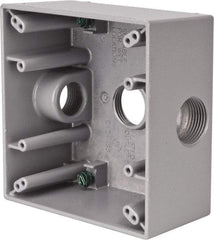 Cooper Crouse-Hinds - 2 Gang, (3) 3/4" Knockouts, Aluminum Rectangle Outlet Box - 4-9/16" Overall Height x 4-5/8" Overall Width x 2-1/16" Overall Depth, Weather Resistant - USA Tool & Supply