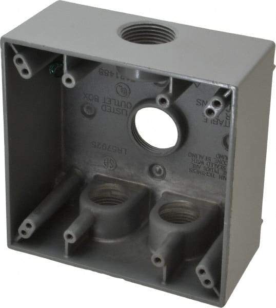 Cooper Crouse-Hinds - 2 Gang, (4) 3/4" Knockouts, Aluminum Rectangle Outlet Box - 4-9/16" Overall Height x 4-5/8" Overall Width x 2-1/16" Overall Depth, Weather Resistant - USA Tool & Supply