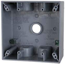 Cooper Crouse-Hinds - 2 Gang, (5) 1/2" Knockouts, Aluminum Rectangle Outlet Box - 4-9/16" Overall Height x 4-5/8" Overall Width x 2-1/16" Overall Depth, Weather Resistant - USA Tool & Supply