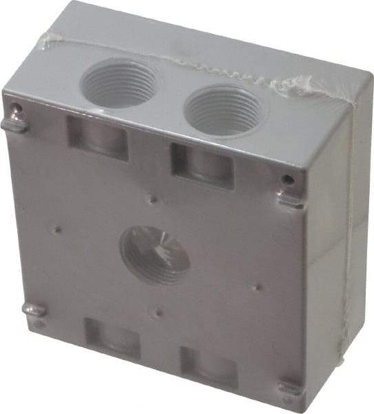 Cooper Crouse-Hinds - 2 Gang, (5) 3/4" Knockouts, Aluminum Rectangle Outlet Box - 4-9/16" Overall Height x 4-5/8" Overall Width x 2-1/16" Overall Depth, Weather Resistant - USA Tool & Supply