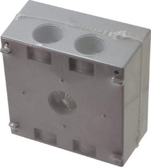 Cooper Crouse-Hinds - 2 Gang, (5) 3/4" Knockouts, Aluminum Rectangle Outlet Box - 4-9/16" Overall Height x 4-5/8" Overall Width x 2-1/16" Overall Depth, Weather Resistant - USA Tool & Supply