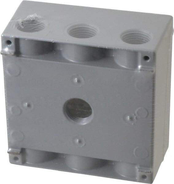 Cooper Crouse-Hinds - 2 Gang, (7) 1/2" Knockouts, Aluminum Rectangle Outlet Box - 4-9/16" Overall Height x 4-5/8" Overall Width x 2-1/16" Overall Depth, Weather Resistant - USA Tool & Supply