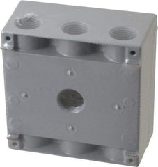 Cooper Crouse-Hinds - 2 Gang, (7) 1/2" Knockouts, Aluminum Rectangle Outlet Box - 4-9/16" Overall Height x 4-5/8" Overall Width x 2-1/16" Overall Depth, Weather Resistant - USA Tool & Supply
