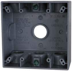 Cooper Crouse-Hinds - 2 Gang, (7) 3/4" Knockouts, Aluminum Rectangle Outlet Box - 4-9/16" Overall Height x 4-5/8" Overall Width x 2-1/16" Overall Depth, Weather Resistant - USA Tool & Supply