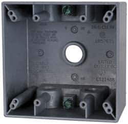 Cooper Crouse-Hinds - 2 Gang, (5) 1/2" Knockouts, Aluminum Square Outlet Box - 4-1/2" Overall Height x 4-1/2" Overall Width x 2-21/32" Overall Depth, Weather Resistant - USA Tool & Supply