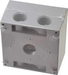 Cooper Crouse-Hinds - 2 Gang, (5) 3/4" Knockouts, Aluminum Square Outlet Box - 4-1/2" Overall Height x 4-1/2" Overall Width x 2-21/32" Overall Depth, Weather Resistant - USA Tool & Supply