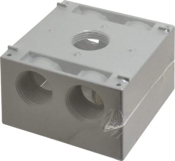 Cooper Crouse-Hinds - 2 Gang, (5) 1" Knockouts, Aluminum Square Outlet Box - 4-1/2" Overall Height x 4-1/2" Overall Width x 2-21/32" Overall Depth, Weather Resistant - USA Tool & Supply