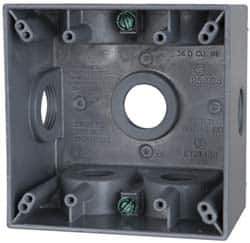Cooper Crouse-Hinds - 2 Gang, (7) 3/4" Knockouts, Aluminum Square Outlet Box - 4-1/2" Overall Height x 4-1/2" Overall Width x 2-21/32" Overall Depth, Weather Resistant - USA Tool & Supply