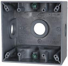 Cooper Crouse-Hinds - 2 Gang, (7) 3/4" Knockouts, Aluminum Square Outlet Box - 4-1/2" Overall Height x 4-1/2" Overall Width x 2-21/32" Overall Depth, Weather Resistant - USA Tool & Supply