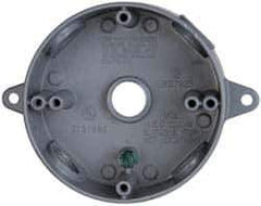 Cooper Crouse-Hinds - 1 Gang, (4) 1/2" Knockouts, Aluminum Round Outlet Box - 4-1/8" Overall Height x 4" Overall Width x 1-5/8" Overall Depth, Weather Resistant - USA Tool & Supply